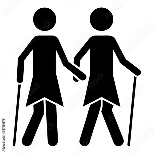 Two elderly women walking together silhouette