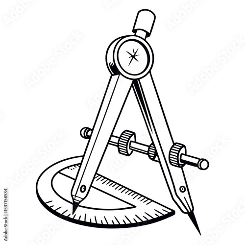 Drawing compass and protractor silhouette illustration