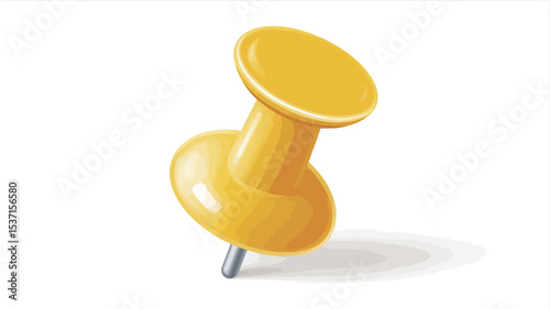 Close-up shot of a single yellow push pin against a pure white background. The push pin is depicted in a three-dimensional style with a slight shadow cast beneath, indicating depth.