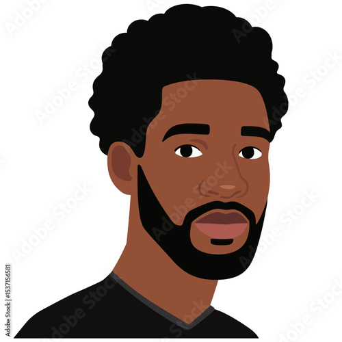 Vector illustration of a serious Black man with curly hair and beard