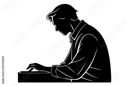 man using laptop for office work silhouette4