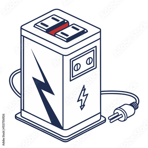 Power strip with two outlets isometric line art silhouette