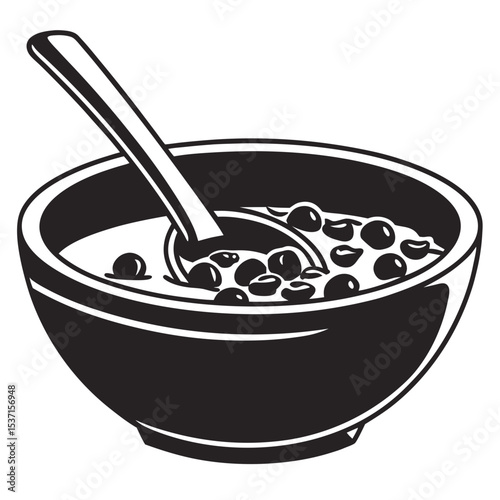 Bowl of cereal with spoon silhouette graphic illustration