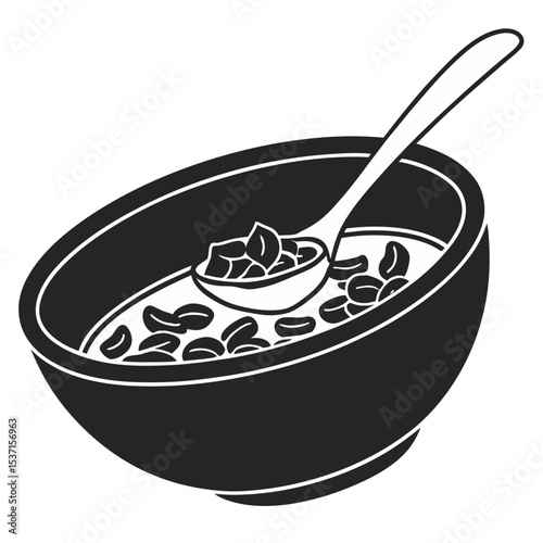 Breakfast cereal in bowl with spoon silhouette
