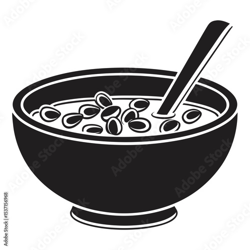Simple bowl of cereal with spoon silhouette graphic