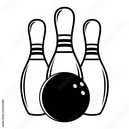 Bowling pins and ball silhouette vector illustration