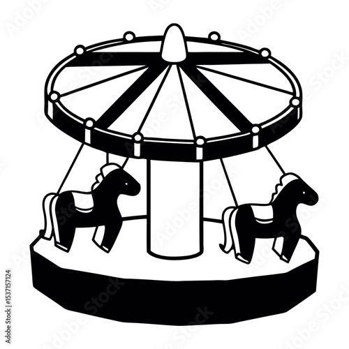 Simple carousel ride silhouette illustration for children s book
