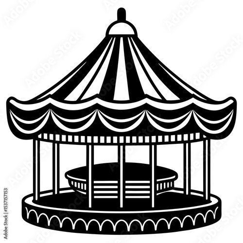 Classic carousel silhouette illustration black and white design