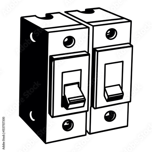 Double circuit breaker switch silhouette illustration