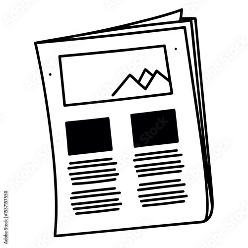Folded newspaper silhouette illustration simple bold outline style