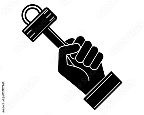 Hand holding a hammer silhouette graphic design element