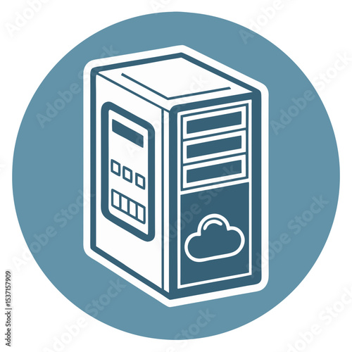 Cloud server computer icon silhouette in isometric style