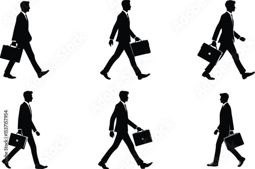 businessman walking with briefcase side angle set vector