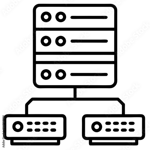 Network server with two connected clients silhouette