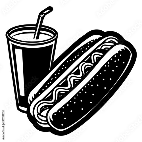 Hot dog and soda silhouette graphic illustration