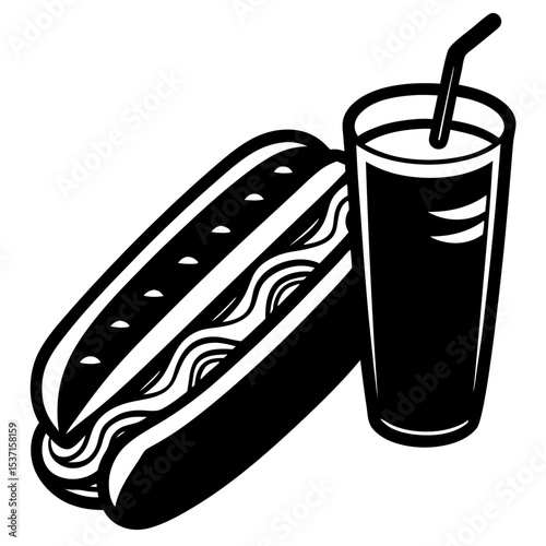 Hot dog and soda silhouette graphic illustration