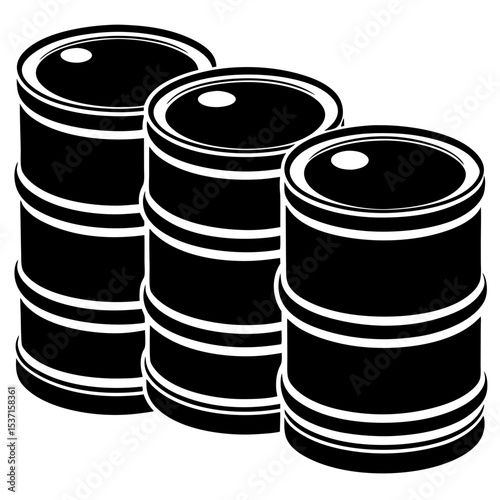 Three industrial barrels silhouette graphic design element