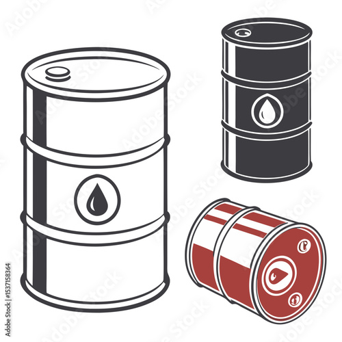 Three oil barrels silhouette set vector illustration