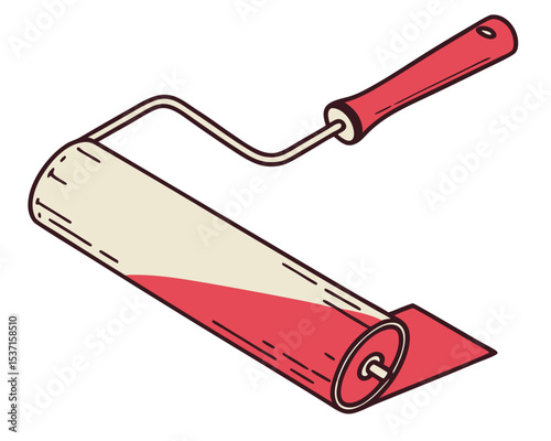 Paint roller with red paint silhouette illustration