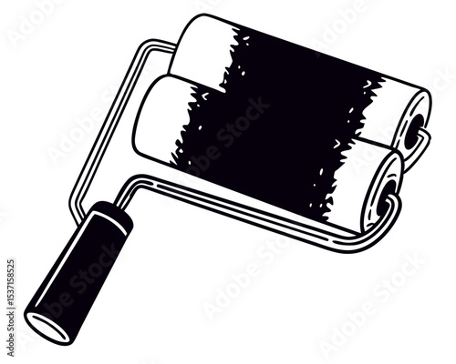 Double roller paint brush silhouette for home improvement projects