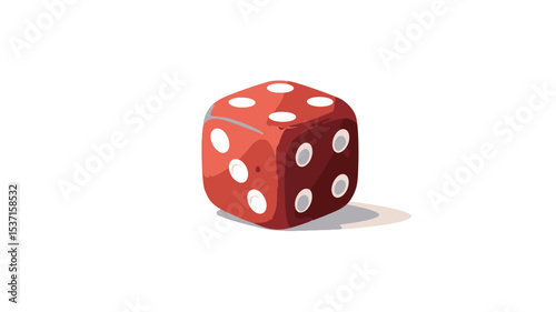 A digital illustration of a single red six-sided die with white dots showing the number five. The die is rendered in a slightly glossy style with a subtle shadow cast beneath it