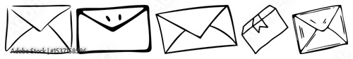 Vector Collection of stylized envelope illustrations in varying perspectives.