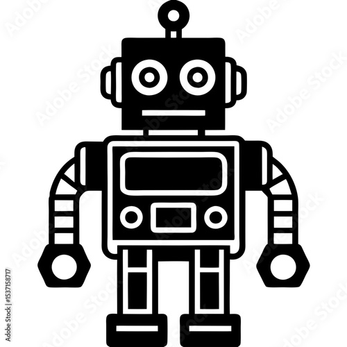 Retro robot character silhouette illustration design