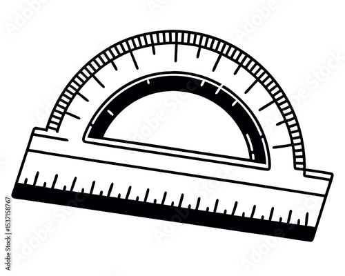Simple protractor and ruler silhouette for geometry education