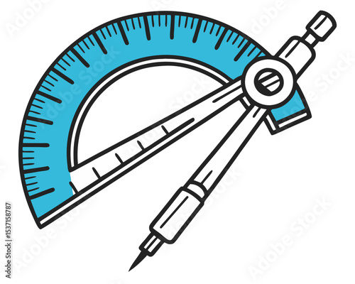 Blue protractor and compass silhouette illustration