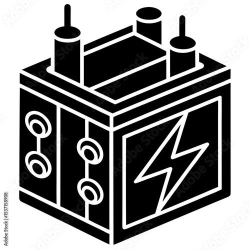 Isometric power transformer silhouette icon illustration