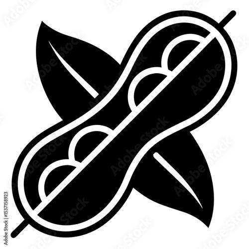 Peanut in shell with leaves silhouette graphic design element