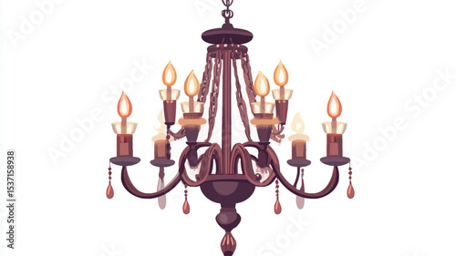 A digital illustration of an ornate, antique-style chandelier against a white background. The chandelier is dark brown with multiple arms extending from a central body, each arm ending 