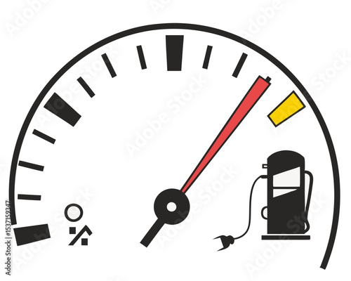 Low fuel gauge with gas pump silhouette illustration