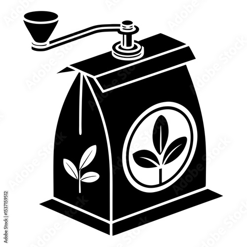 Manual coffee grinder with bean bag silhouette