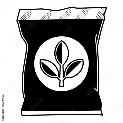Black and white seed packet silhouette illustration