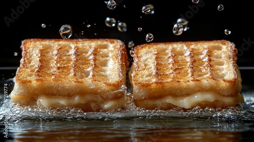 Crispy, golden-brown, waffle-textured sandwiches with melted cheese