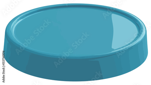 Close-up studio shot of a round, teal-colored plastic lid. The lid is smooth, glossy, and shows a slight reflection.  The color is a uniform, bright teal. The image is a simple