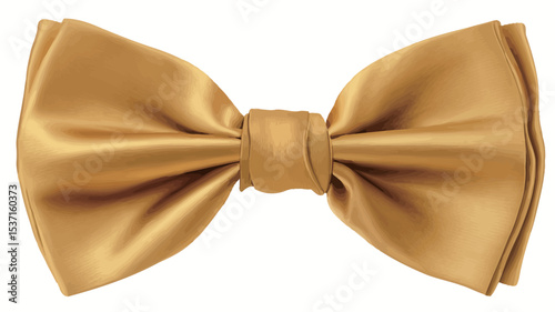 Close-up shot of a golden bow tie, seemingly made of satin or silk. The bow tie is tied in a classic knot, showing a smooth, shiny texture with subtle highlights and shadows suggesting a glossy