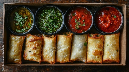 Crispy spring rolls with dipping sauces