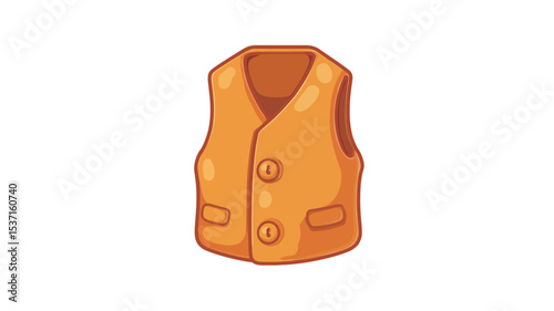 A digital illustration of an orange vest. The vest is depicted in a simple, cartoon-like style with visible buttons and pockets.  The background is pure white, and the vest is presented in a front