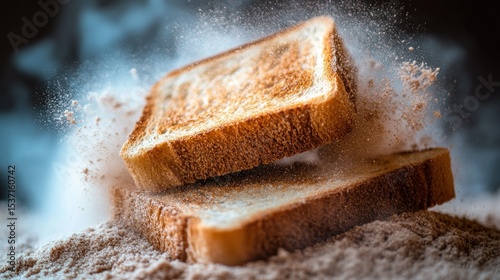 Crispy toasted bread slices exploding with flour
