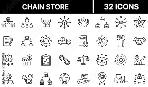 Chain Store Icon – Retail Shop Network and Multiple Storefronts Symbol Illustration