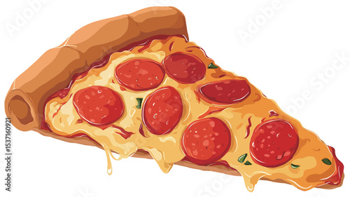 A digital illustration of a single slice of pepperoni pizza. The slice is depicted against a white background and features visible pepperoni slices, melted cheese, and a slightly browned crust