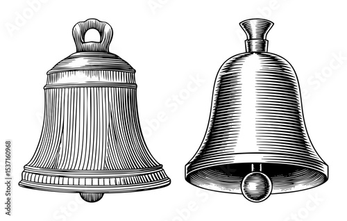 Vector Detailed illustrations of two vintage bells showcase classic elements.