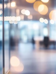 Blurred office lights. Abstract office background conveying calmness and productivity. Soft focus highlights modern workspace ambiance.