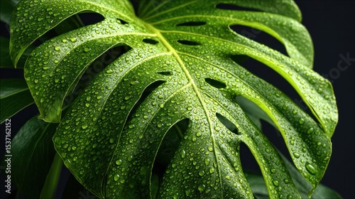 Monstera plant leaf pattern in close view, a tropical symbol of modern design