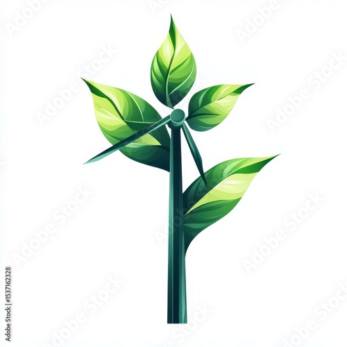 Illustration of a stylized plant with vibrant green leaves and scissors for pruning in a minimalistic design setting