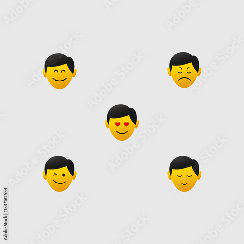 Illustration of 5 expressions suitable for World Emoji Day design, simple cute vector, creative design attracts attention