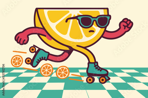 illustration of a funny lemon with a glass