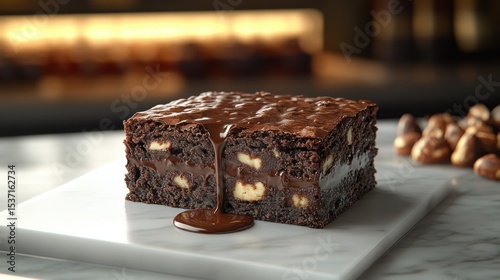 Decadent chocolate brownie slice with white chocolate chunks